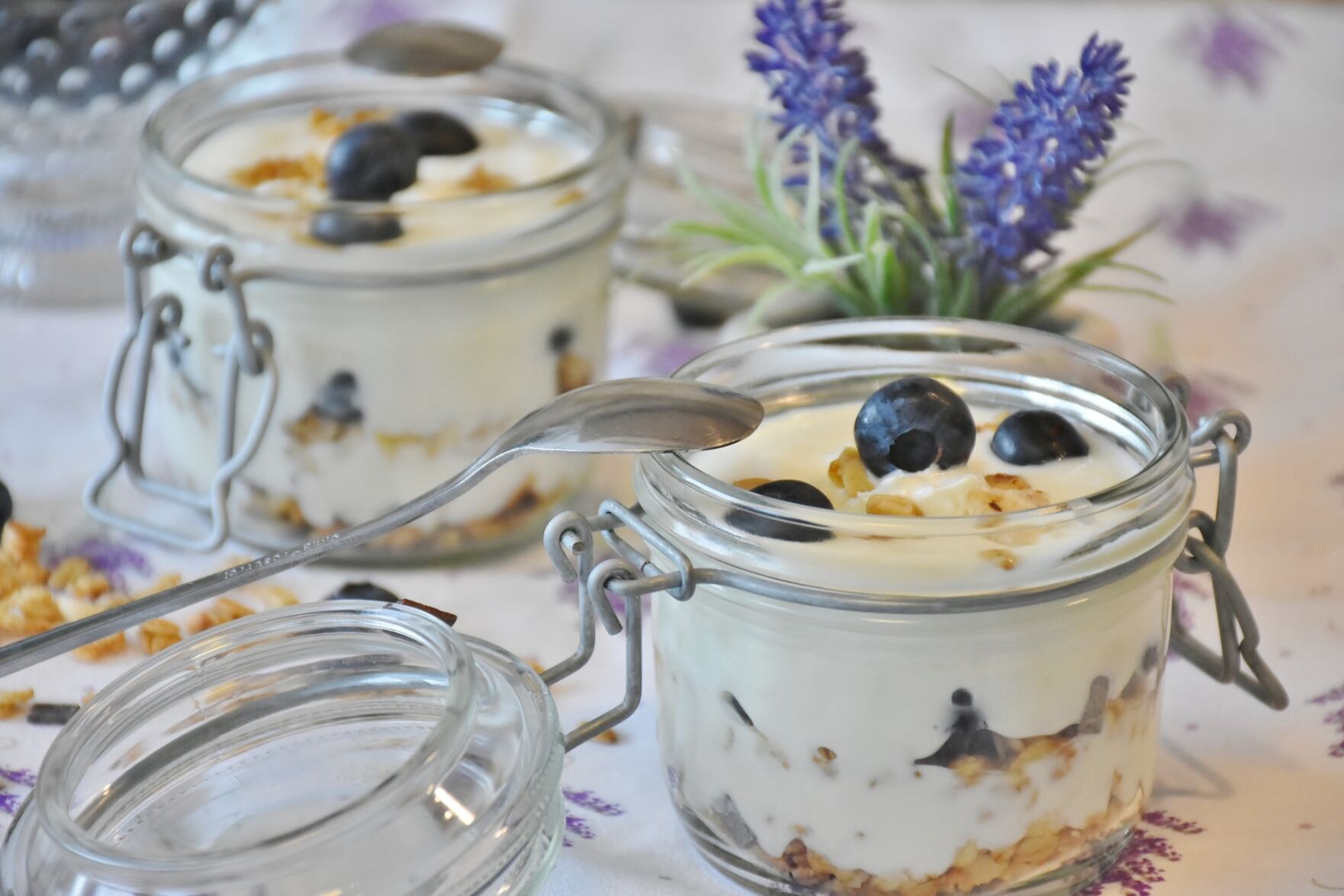2. Plain yogurt topped with blueberries and walnuts